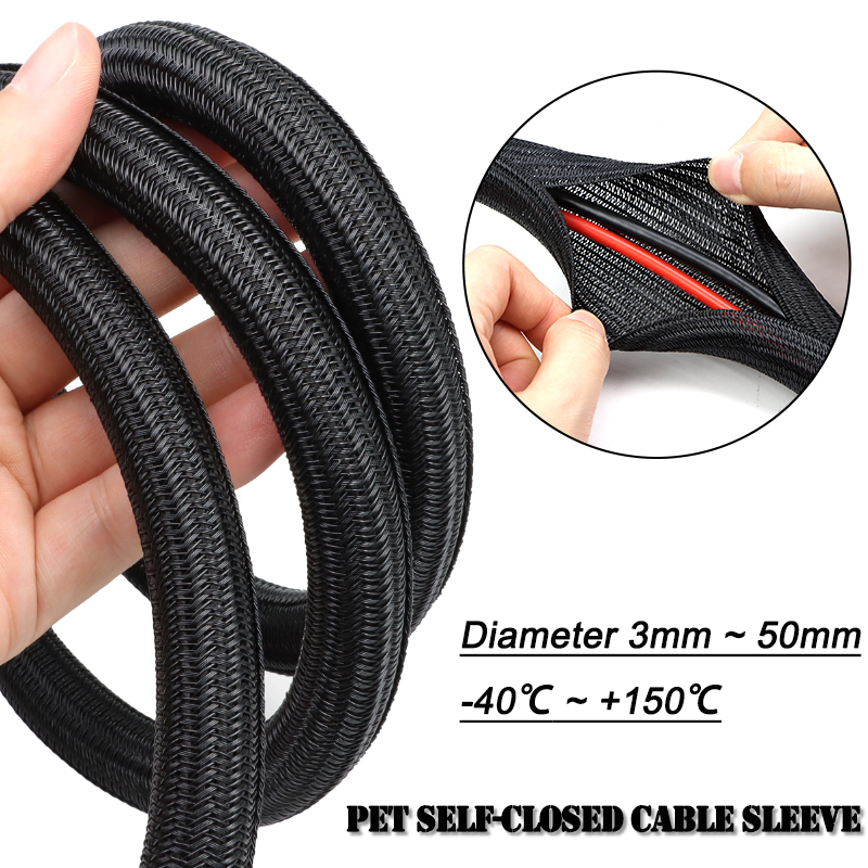 Cable Sleeve Braided - Mangueira Trançada PET Preta 3/5/9m Diâmetro