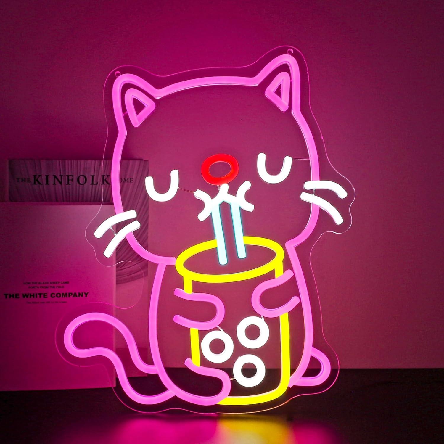 Letreiro Neon Cat Boba Tea com - Gaming Accessories Shop avaliação e preço
