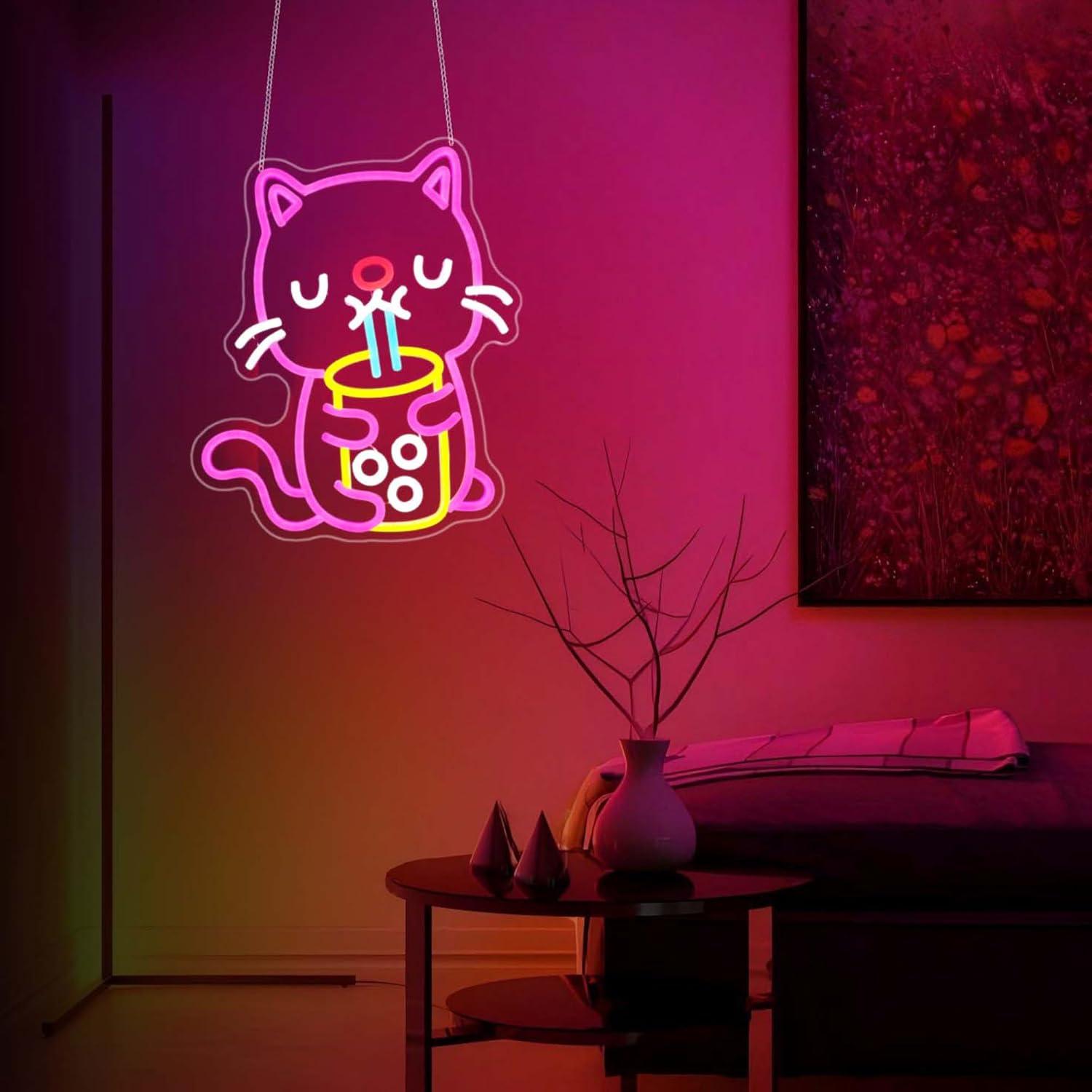 Letreiro Neon Cat Boba Tea com - Gaming Accessories Shop avaliação e preço